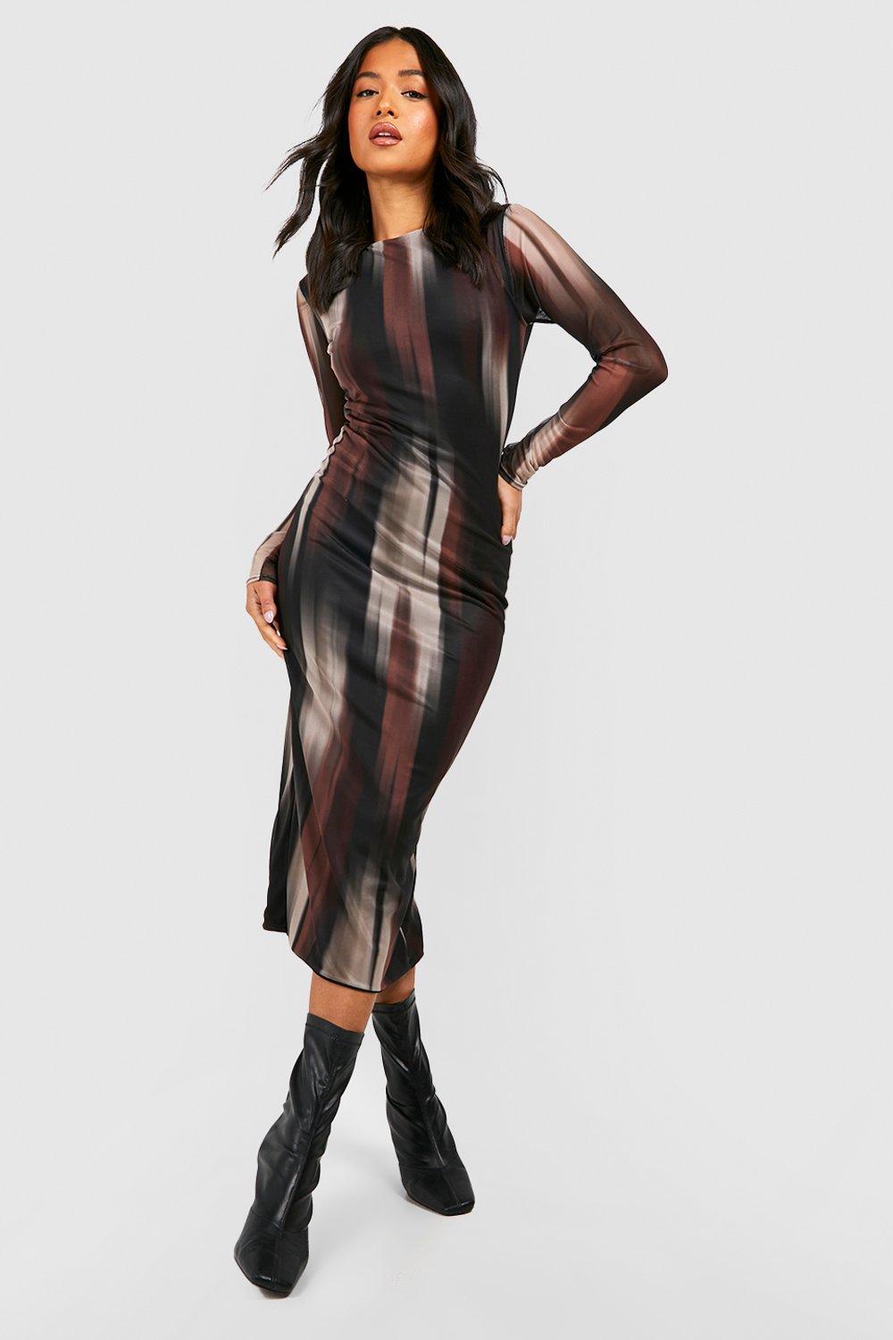 Petite Mesh Long Sleeve Midi Dress | boohoo USA