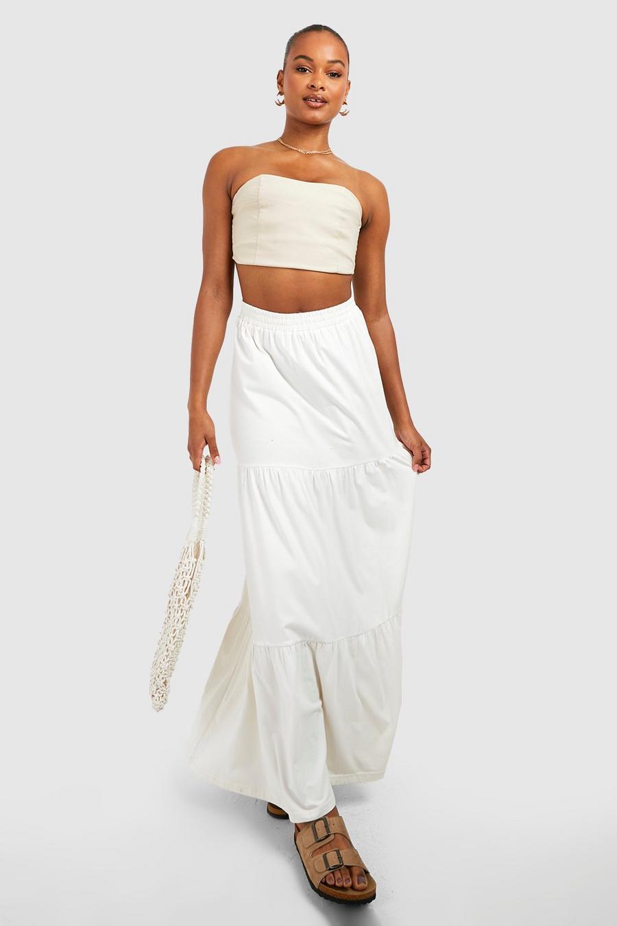 Stone Tall Basic Cotton Blend Tiered Maxi Skirt image number 1