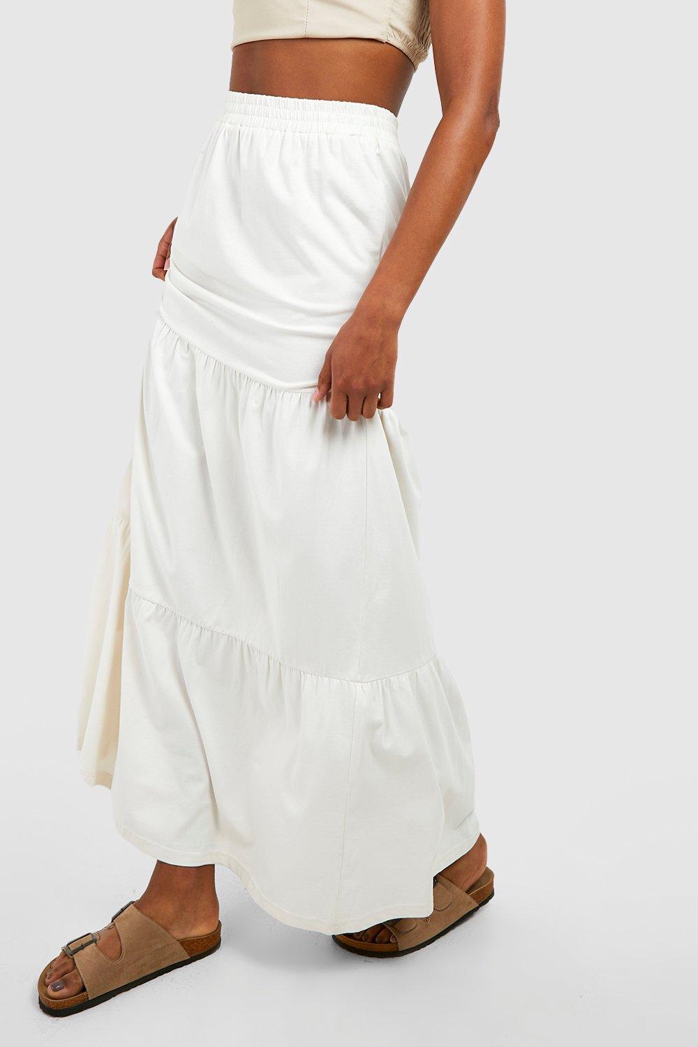 Tall Basic Cotton Blend Tiered Maxi Skirt