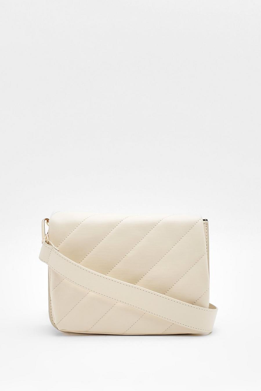 Cream white Horizontal Quilted Cross Body Bag