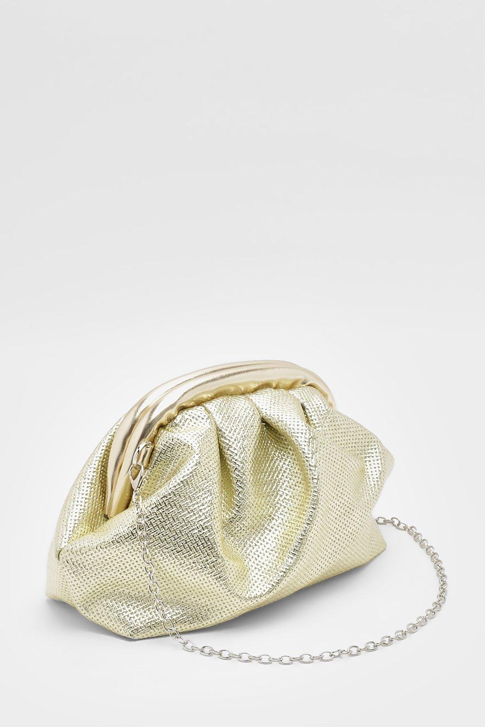 Gold clutch store bag boohoo