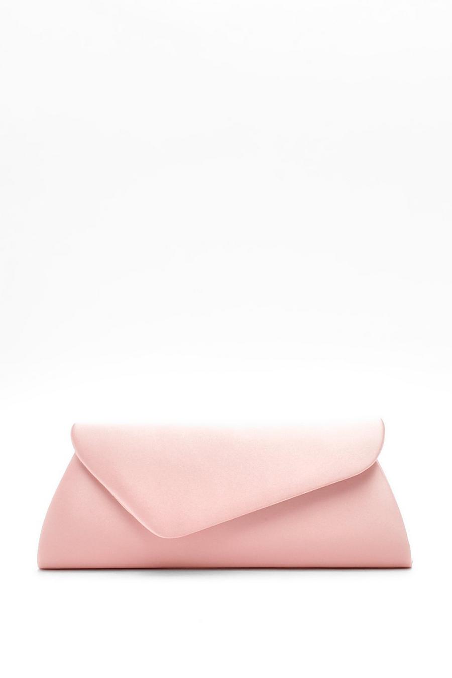 Pink Asymmetric Satin Clutch Bag image number 1