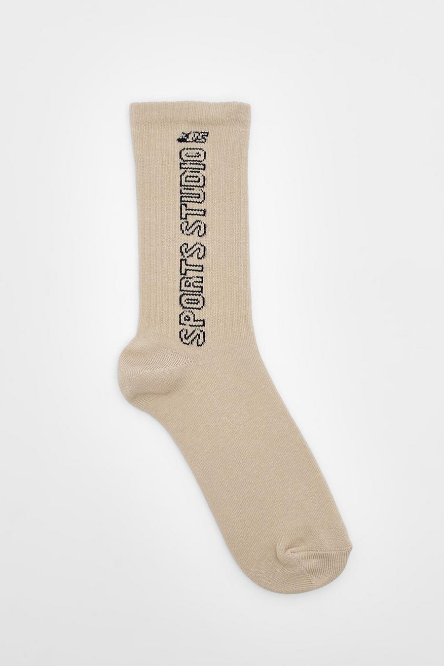 Sport-Socken mit Sports Studio Slogan, Beige
