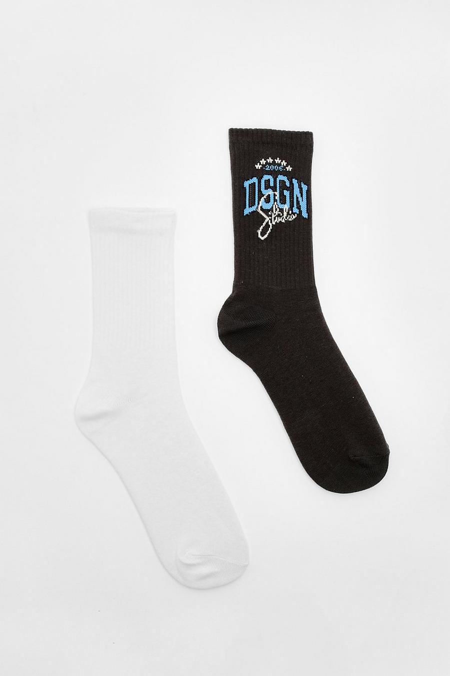 Lot de 2 paires de chaussettes de sport à slogan Dsgn Studio, Grey image number 1