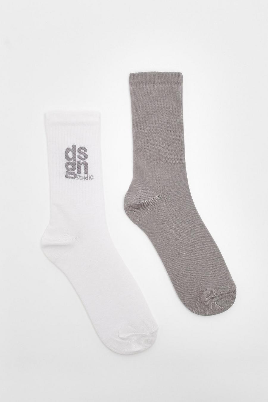 Lot de 2 paires de chaussettes de sport à slogan Dsgn Studio, Grey image number 1