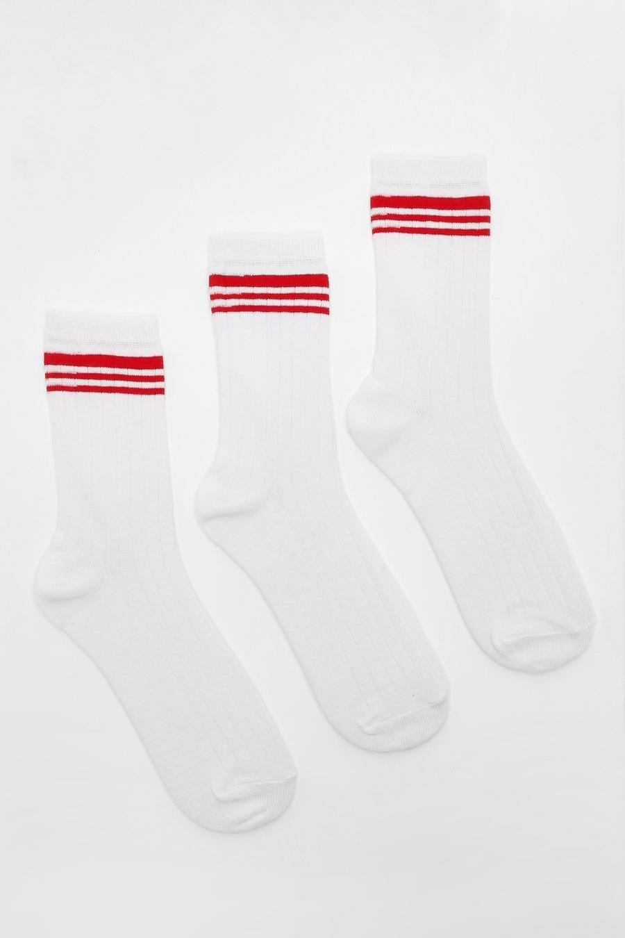 Sports Stripe 3 Pack Sports Sock, Red rosso
