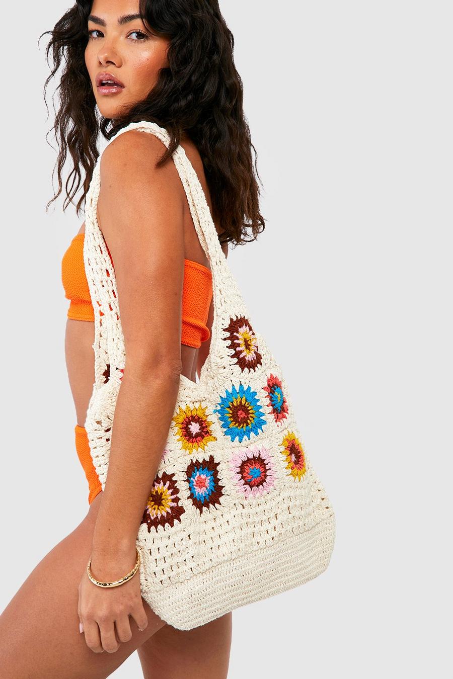 Cream Crochet Shopper Tote Bag image number 1