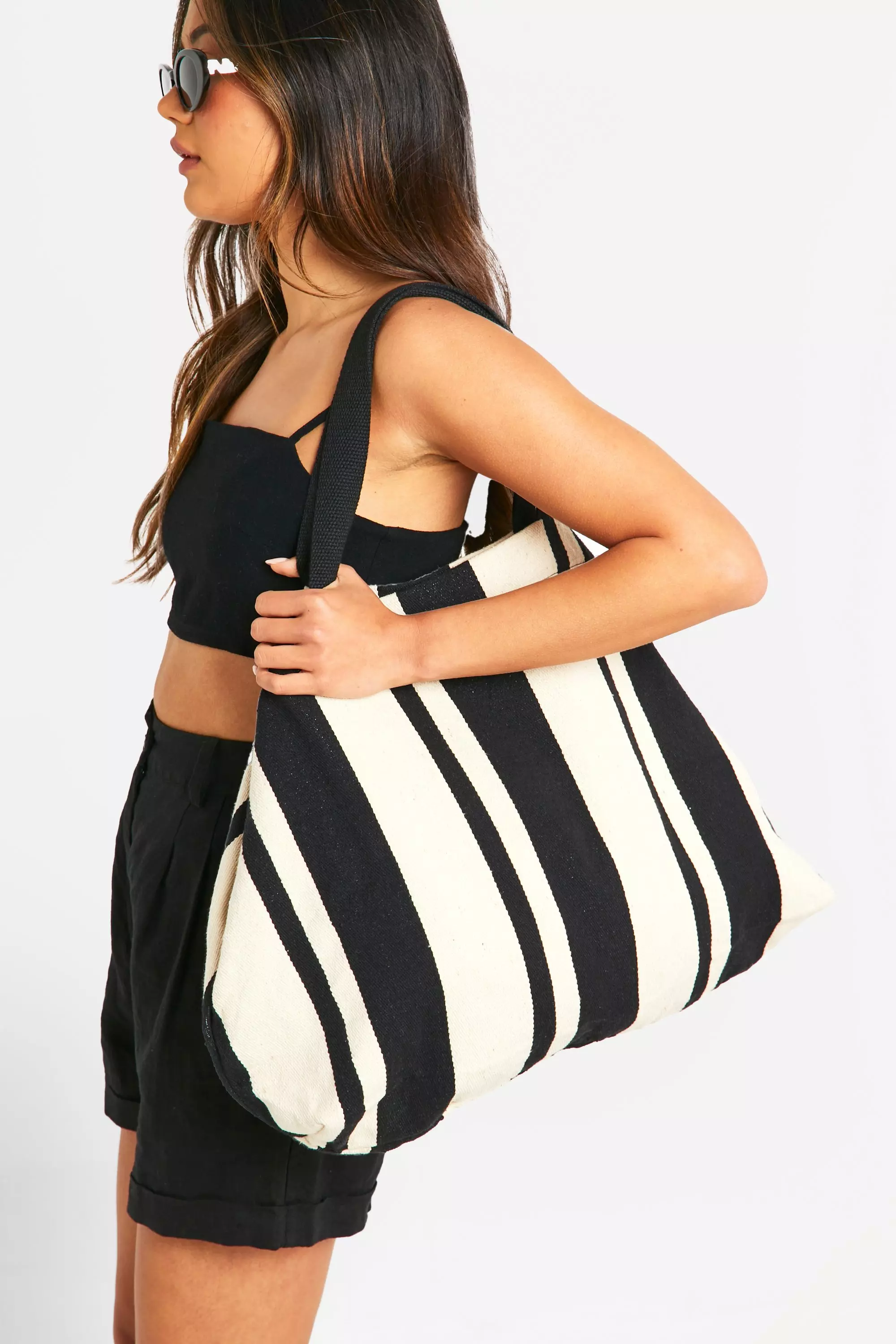 Stripe Canvas Beach Tote Bag alternative image