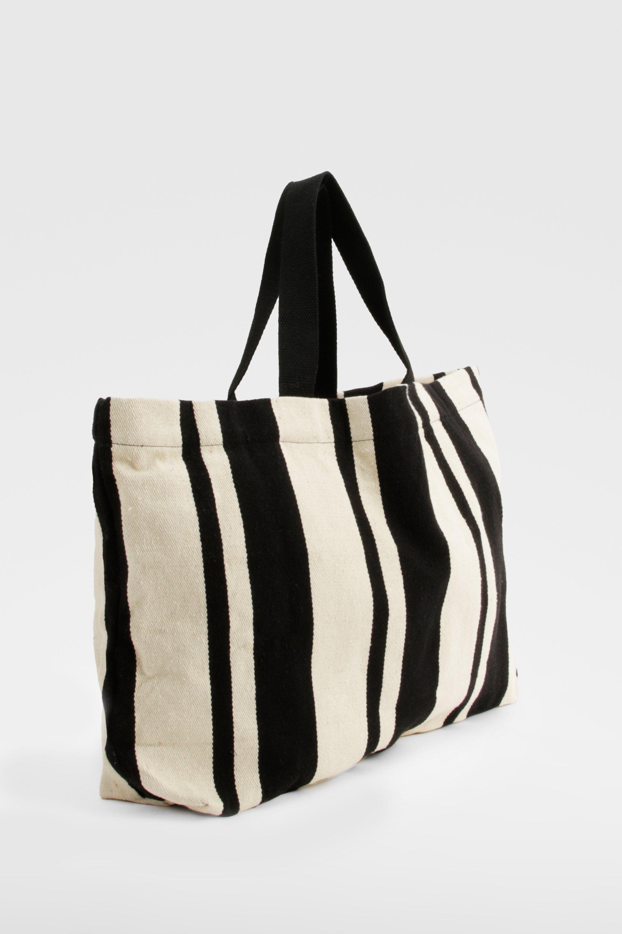 Stripe Canvas Beach Tote Bag boohoo IL