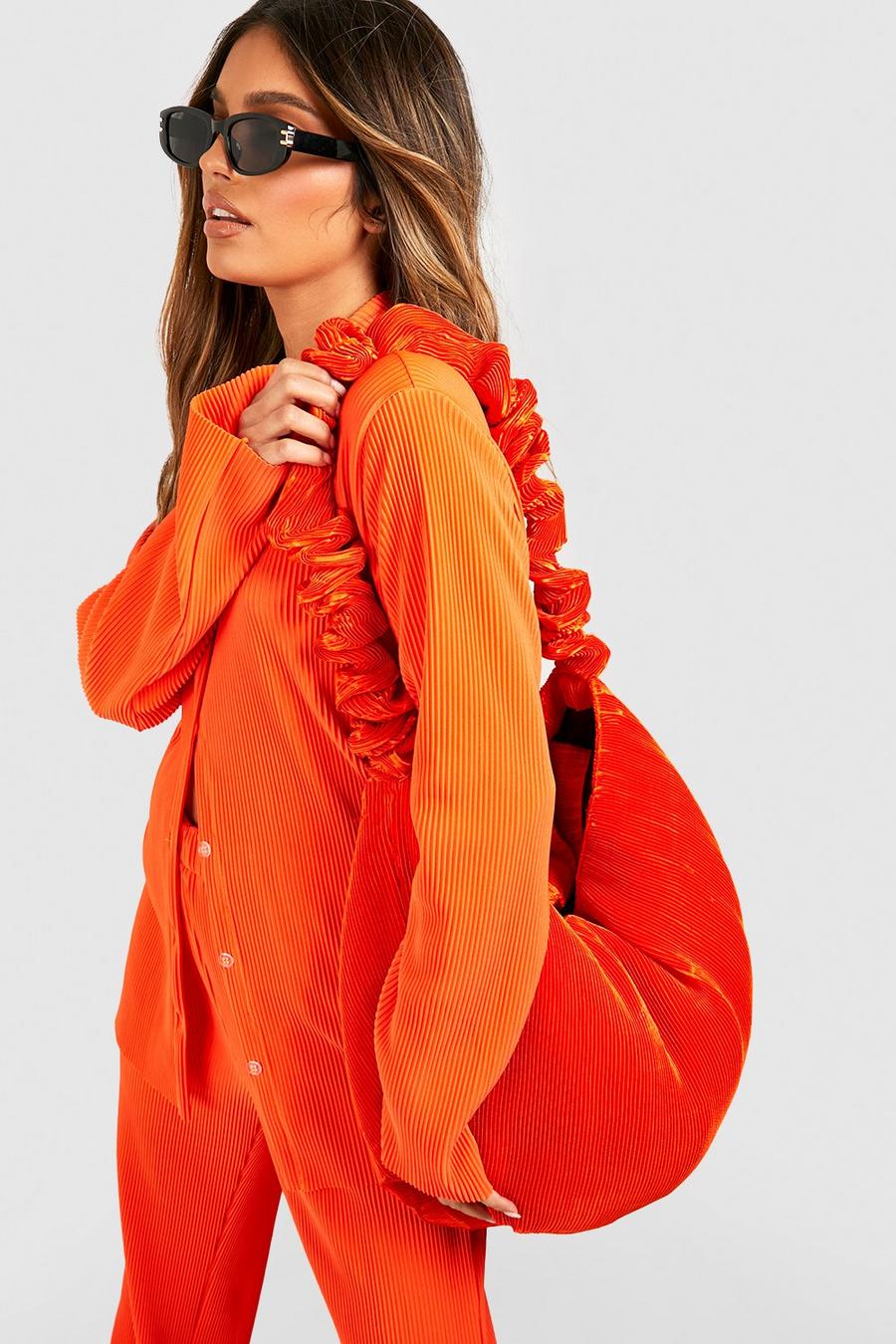 Orange Pleated Oversized Slouchy Beach Bag image number 1