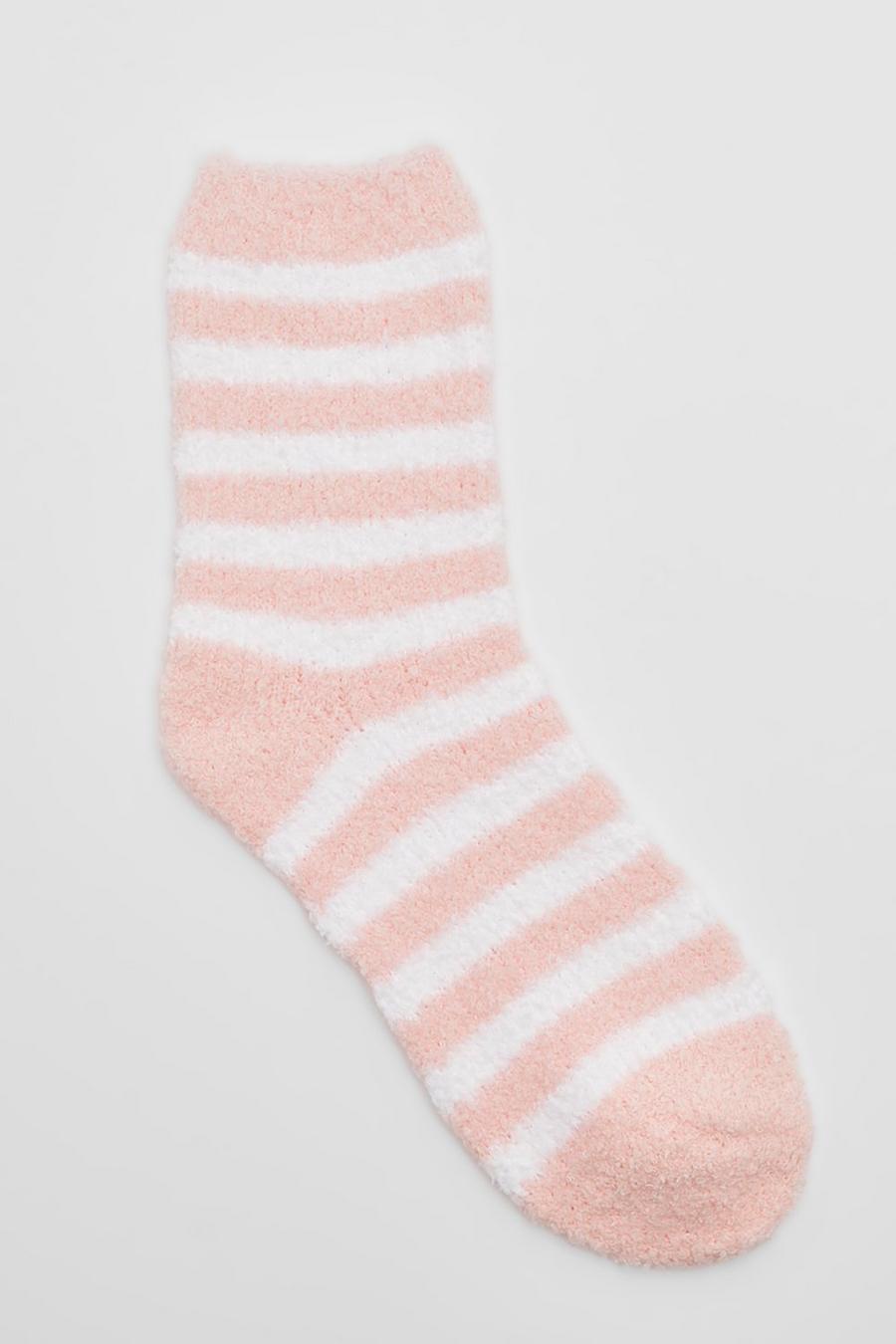 Pink Fluffy Stripe Bed Socks