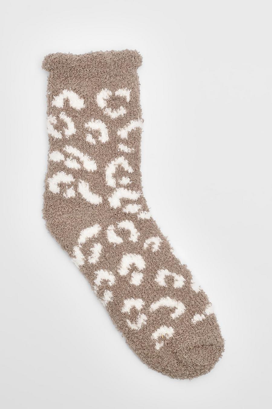 Multi Fluffy Leopard Bed Socks image number 1