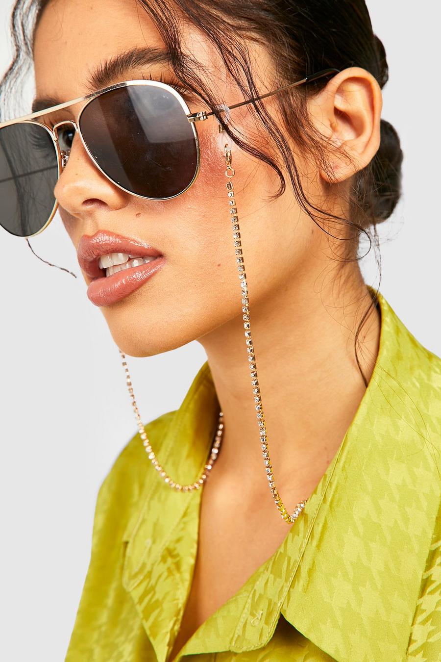 Crystal Tennis Row Sunglasses Chain | boohoo