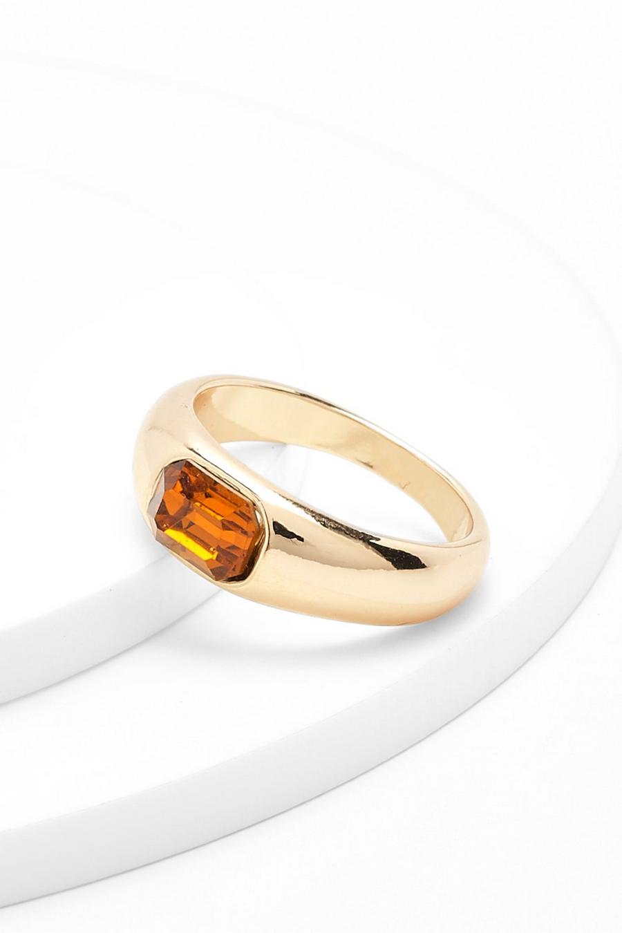 Gold Emerald Cut Stone Slim Signet Ring image number 1