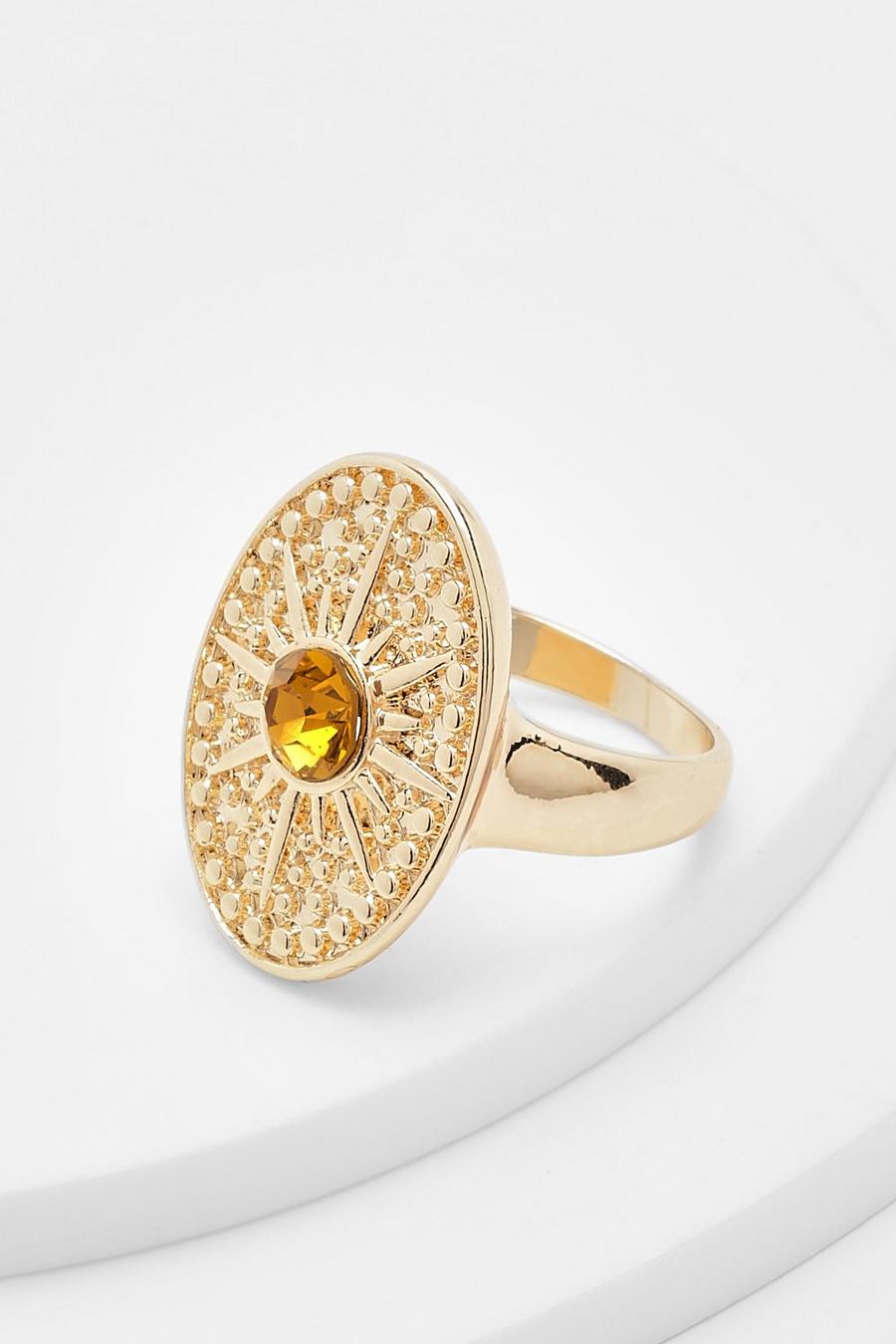 Gold metallic Sunray Oval Statement Ring image number 1
