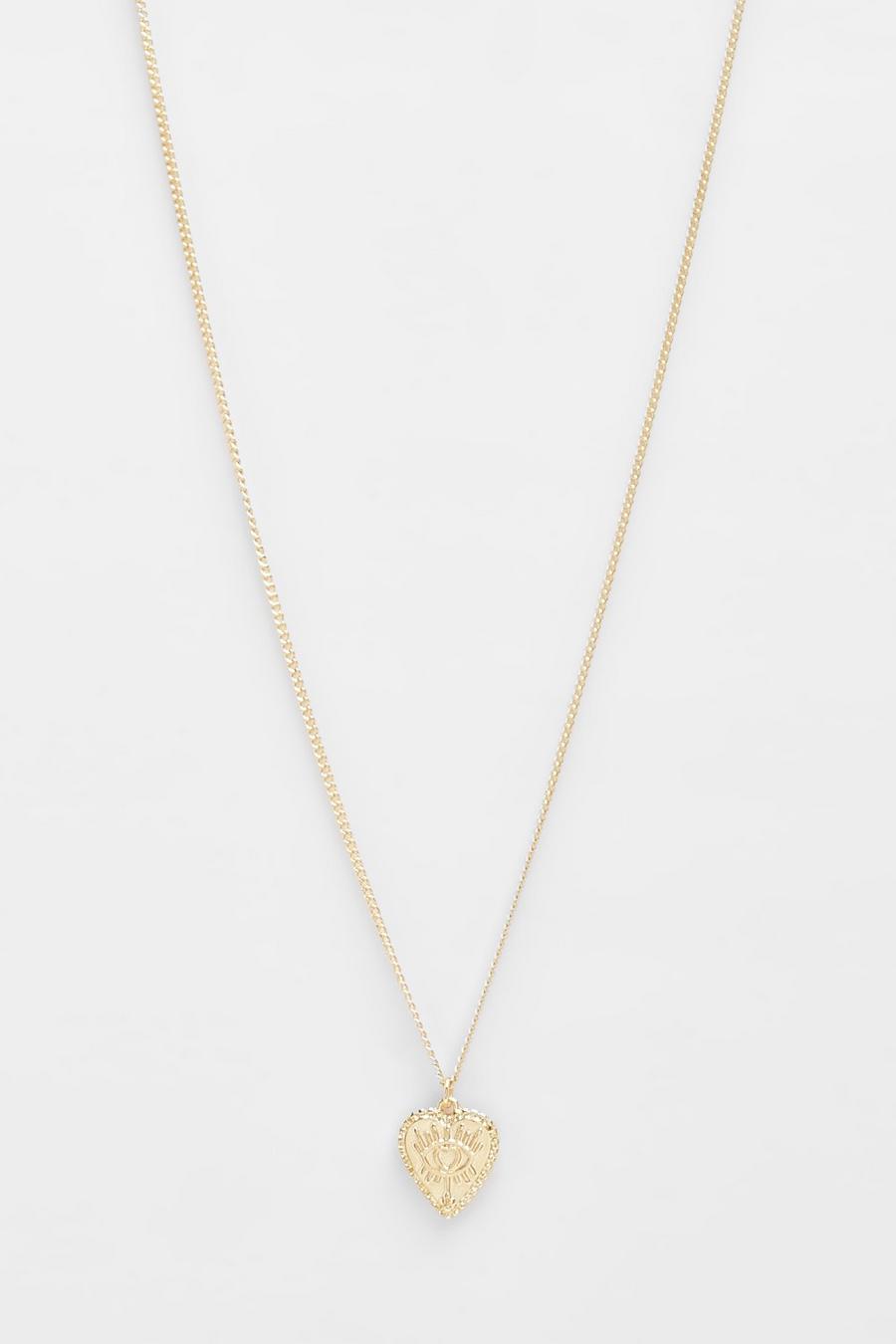 Gold metallic Sunray Heart Charm Necklace 