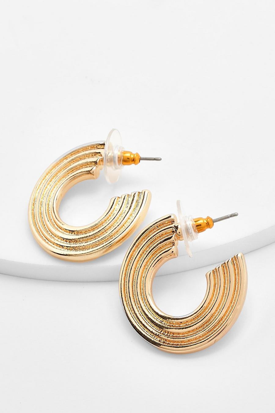 Gold metálicos Sunray Flat Disc Hoop Earrings image number 1