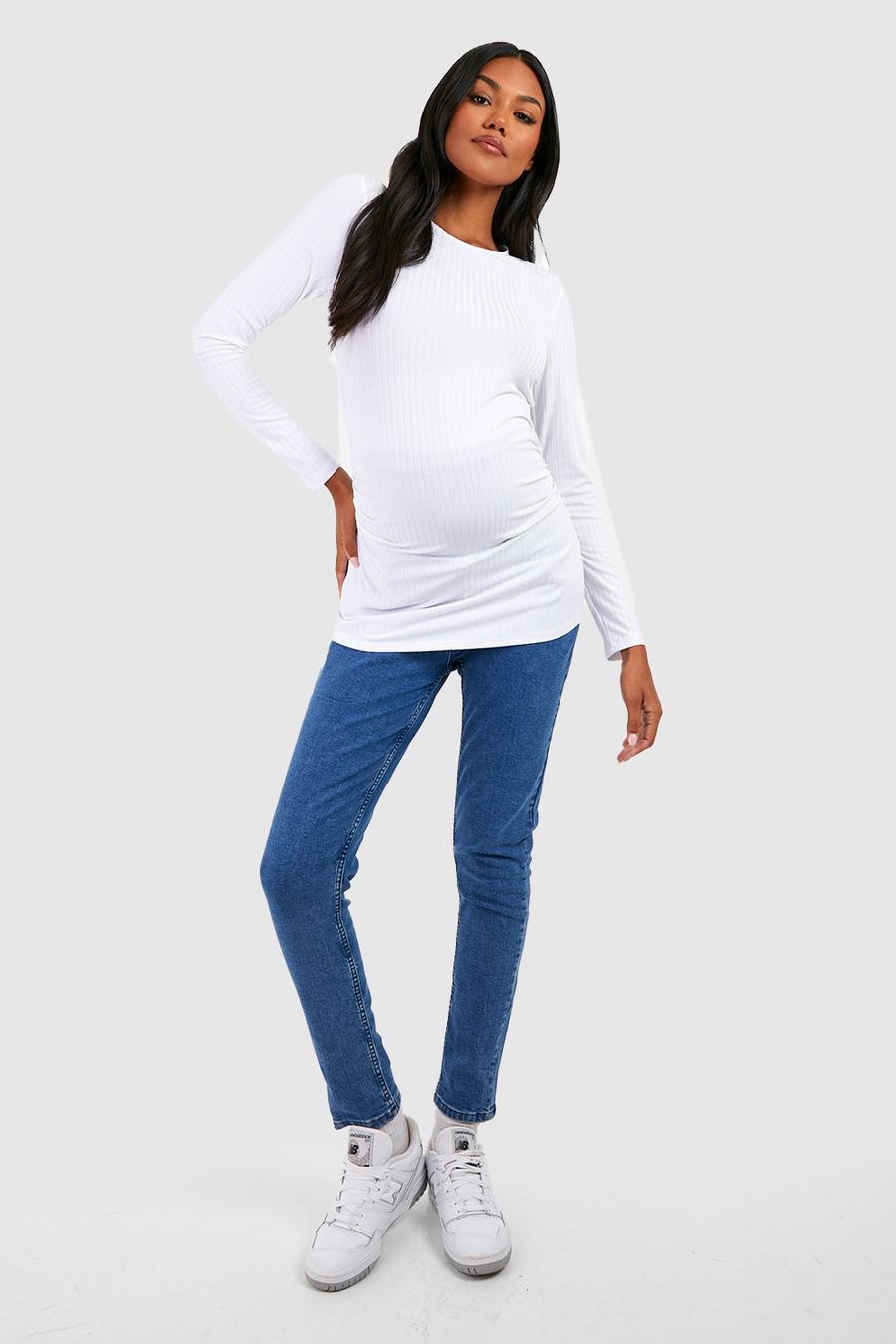 Maternity Butt Shaper Skinny Jeans, Mid wash azzurro