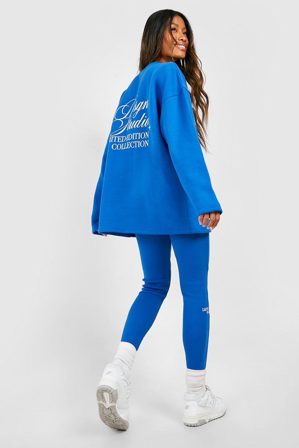 Oversized Slogan Sweatshirt And Rib Legging Set