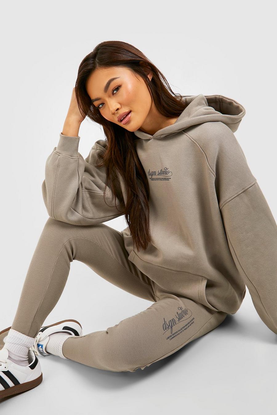 Taupe Dsgn Studio Oversized Hoodie And Ribbed Legging Set image number 1
