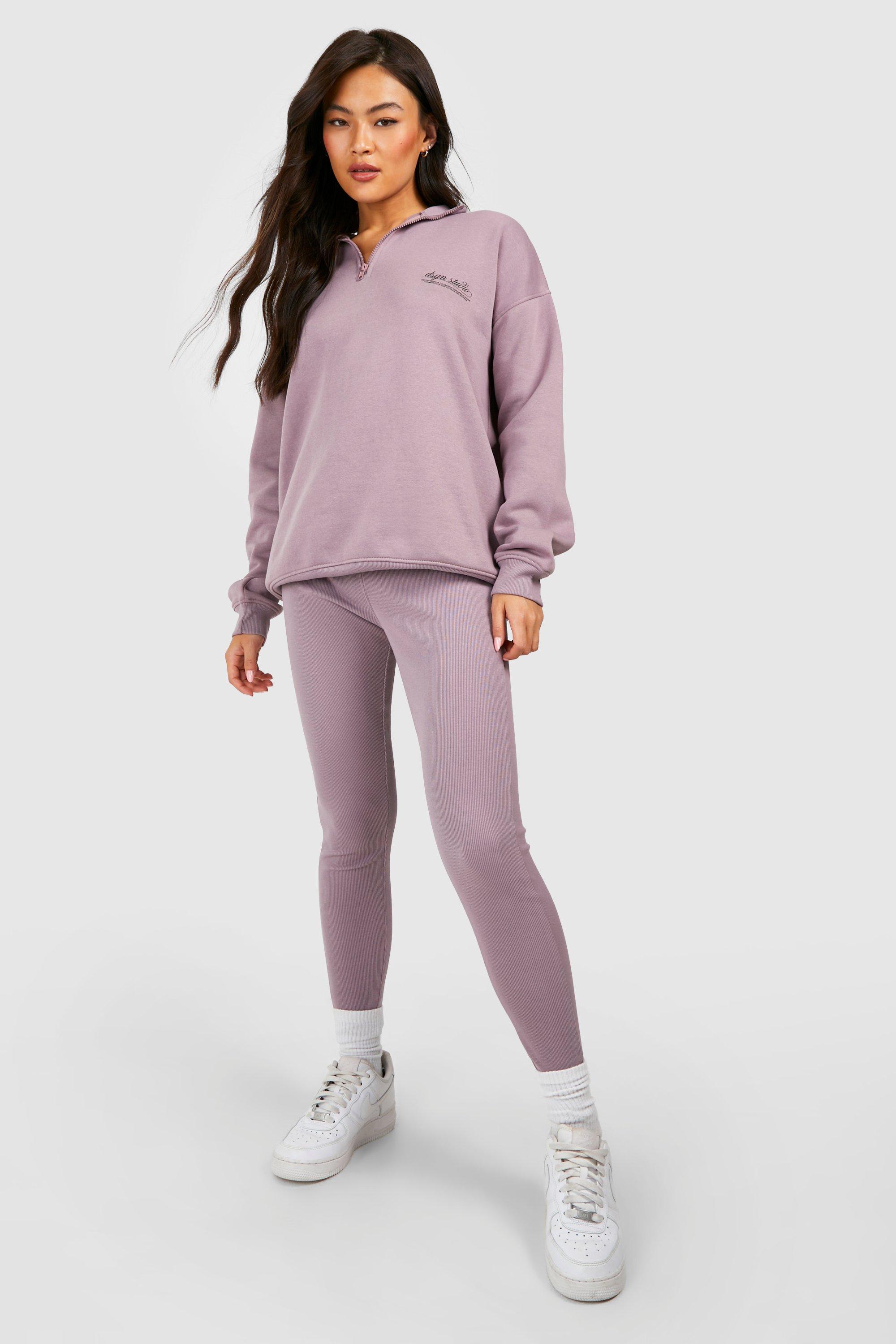 Dsgn Studio Half Zip Oversized Sweat And Ribbed Legging Set