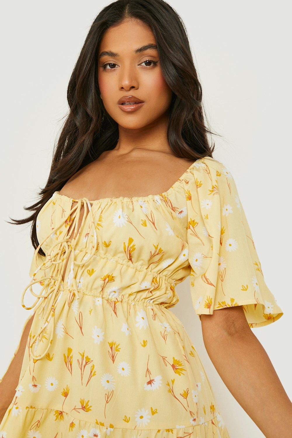 Boohoo yellow skater dress best sale