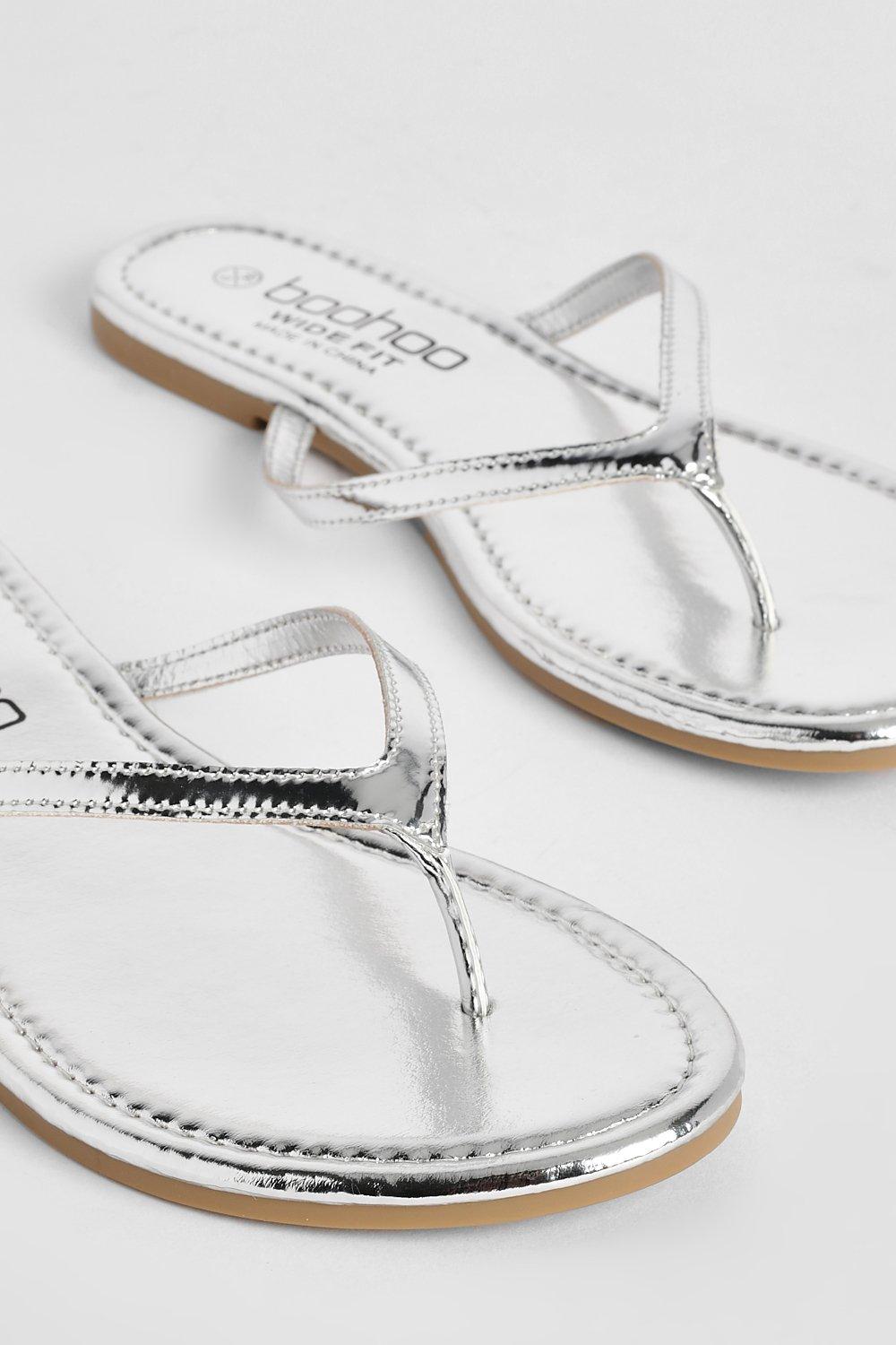 Wide Fit Metallic Flip Flops boohoo