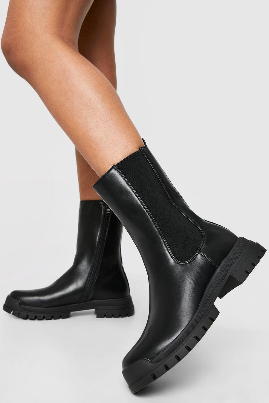 Black Elastic Panel Chelsea Boots With Zip Detail image number 1