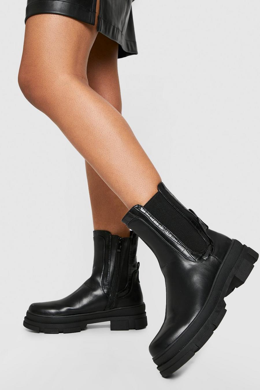 Black Cleated Sole Chunky Chelsea Boots image number 1