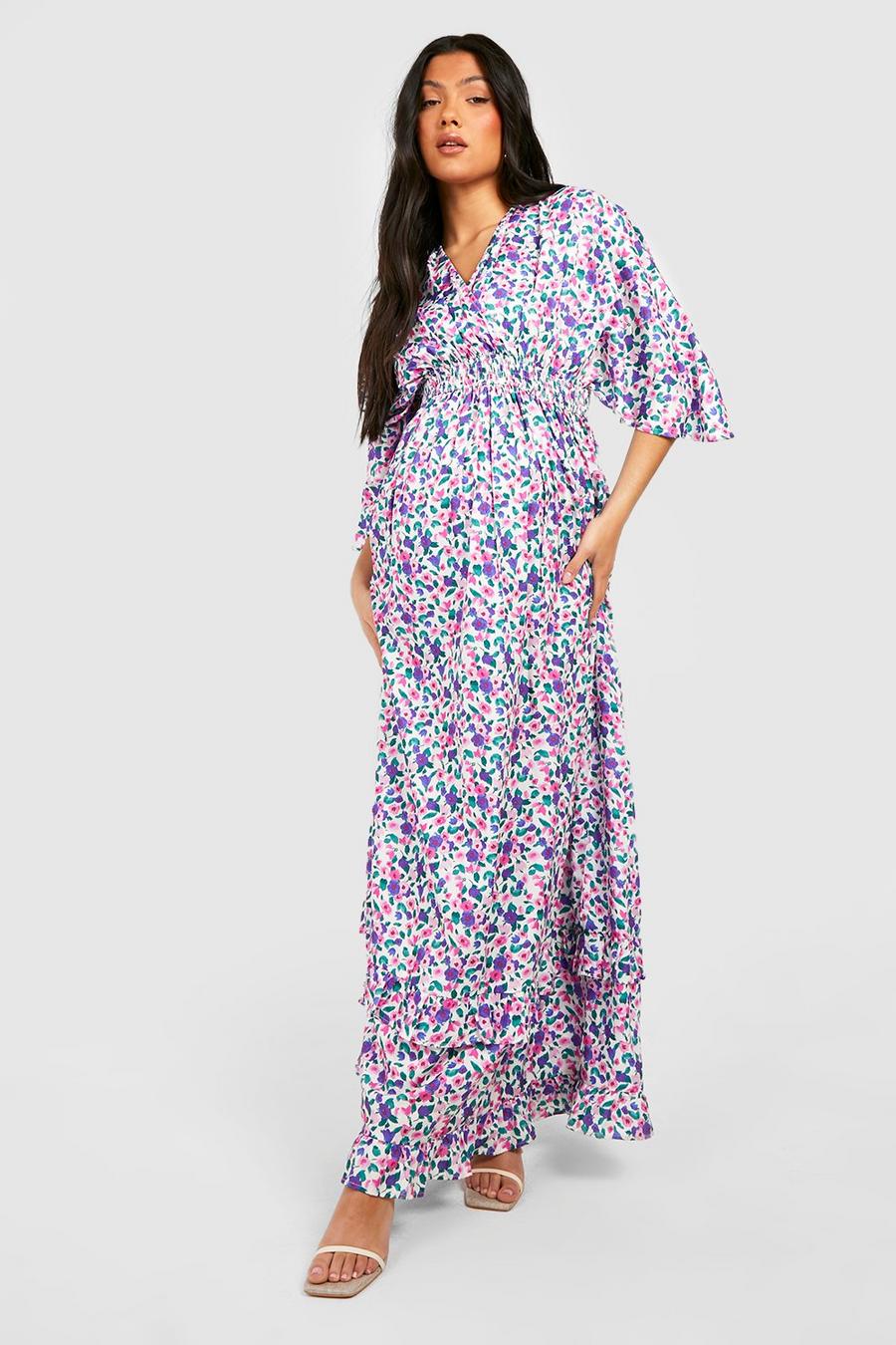 White Maternity Frill Hem Wrap Maxi Dress image number 1