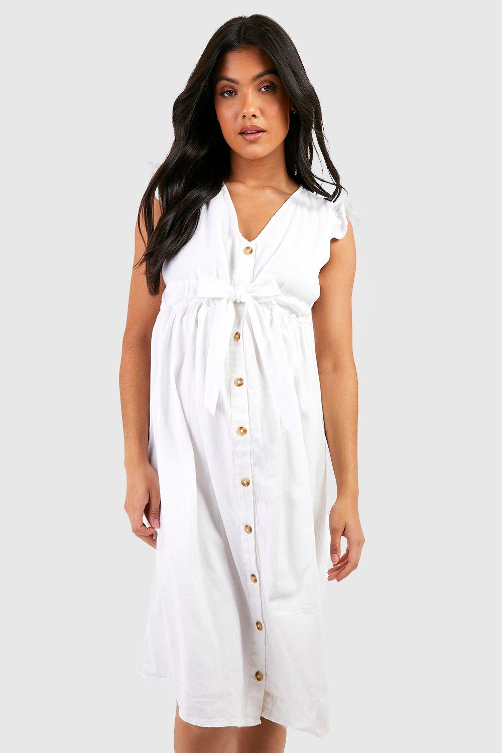 boohoo Maternity Cotton Button Down Midi Dress White Size 4