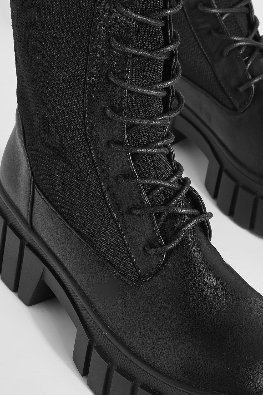 Knee high black lace up combat boots 2025