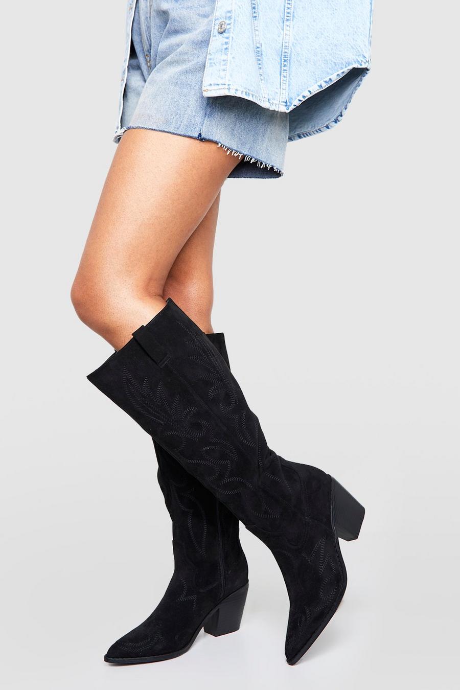 Black Casual Knee High Western Cowboy Boots image number 1