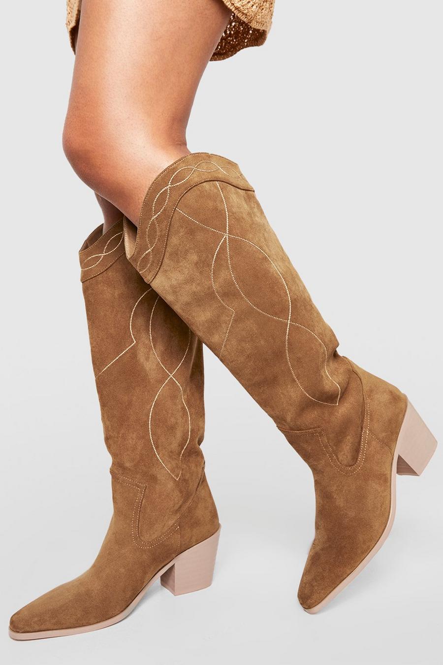 Dark tan Casual Knee High Western Cowboy Boots image number 1