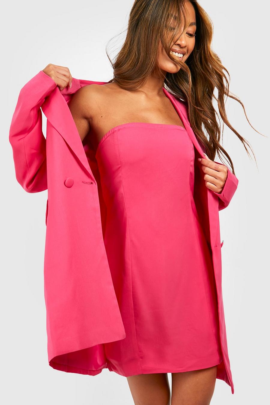 Hot pink Blazer And Mini Dress Set