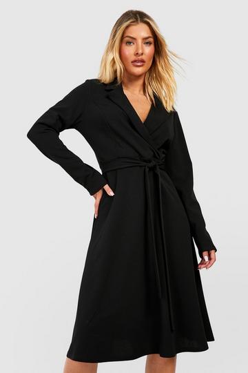 Belted Midi Blazer Dress black