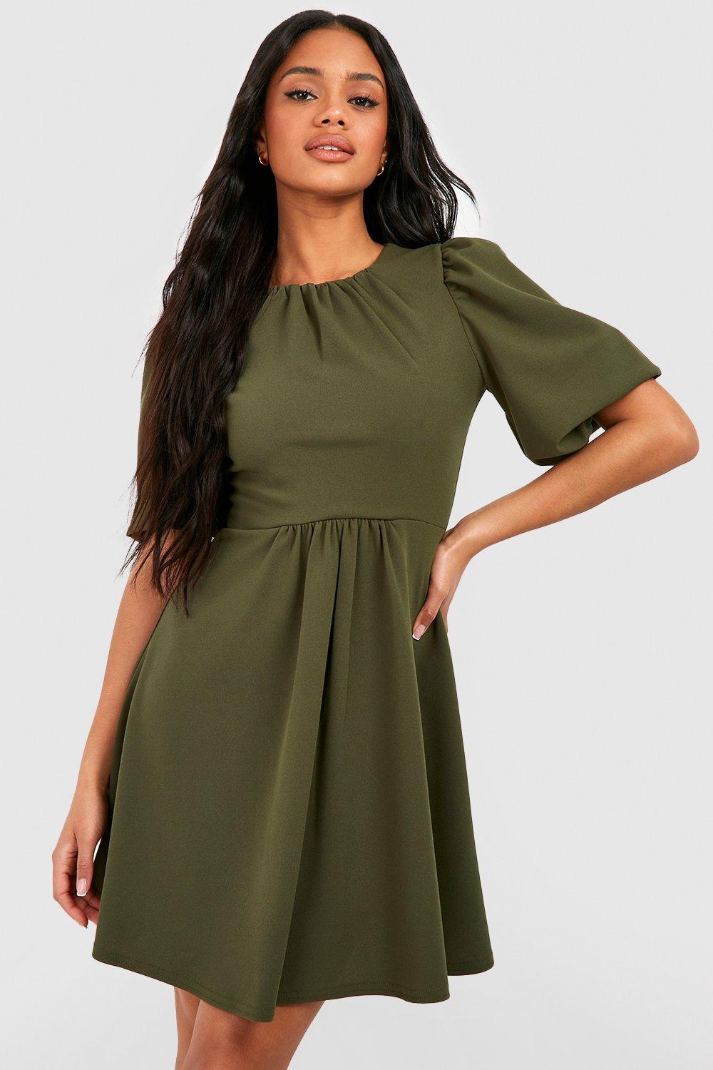 Puff Sleeve Rouched Skater Dress