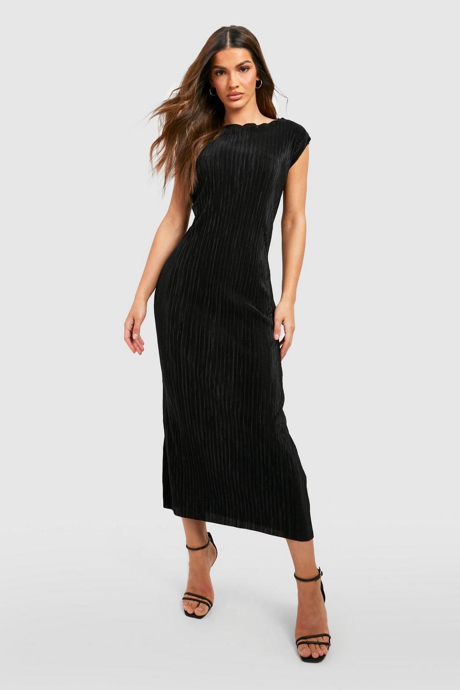 Black Plisse Sleeveless Midi T-Shirt Dress image number 1