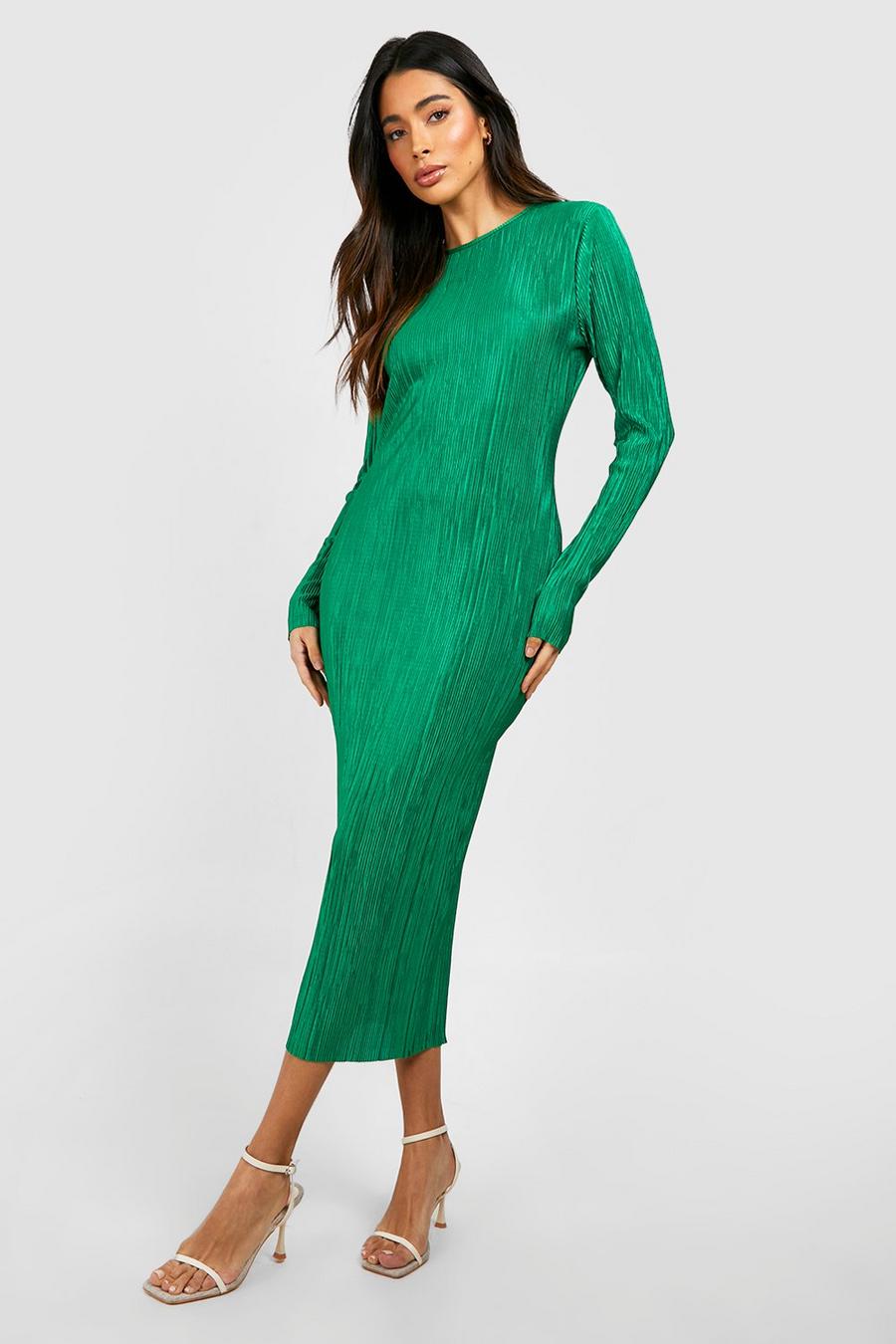 Green Plisse Midi Dress image number 1