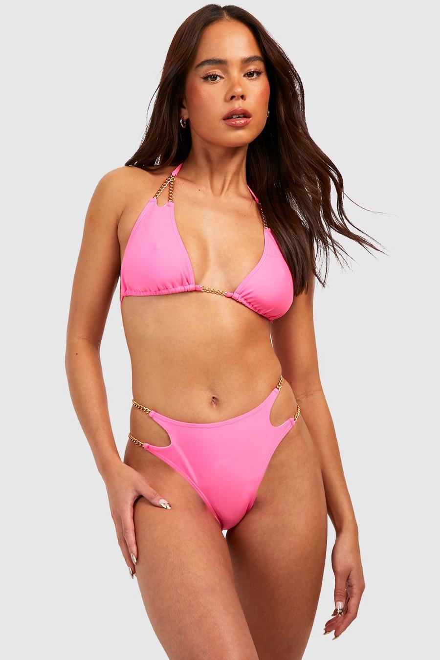 Hot pink Petite Bikini med kedjor image number 1