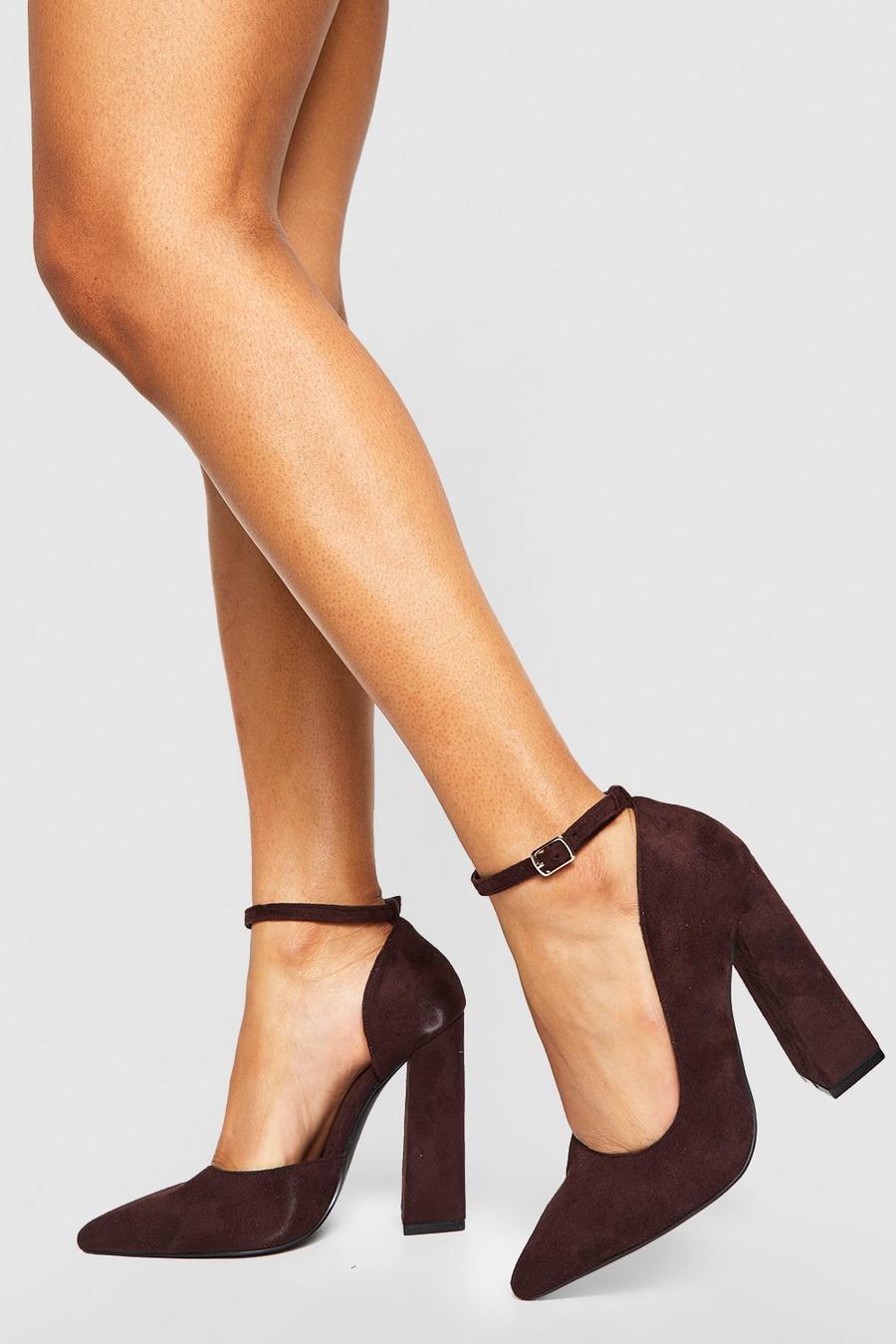 Chocolate Wide Fit Cut Out Detail Court Shoe image number 1