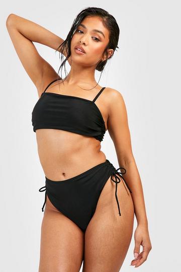 Black Petite Ruched Square Neck Bikini Top