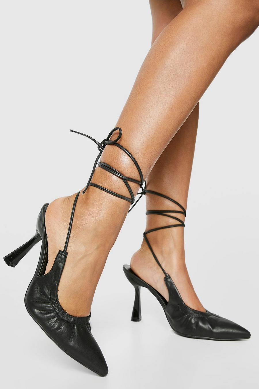 Black Wide Fit Wrap Up Ruched Detail Court Shoe image number 1
