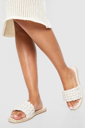 Beige Wide Width Woven Espadrille Slider