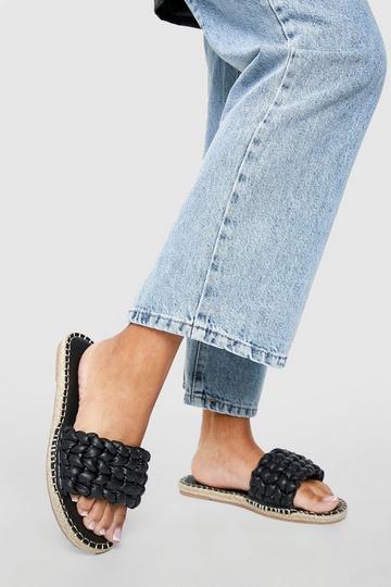 Black Wide Width Woven Espadrille Slider