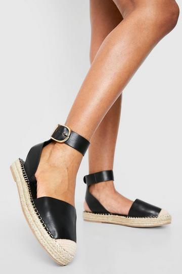 Black Closed Toe Buckle Detail Espadrilles