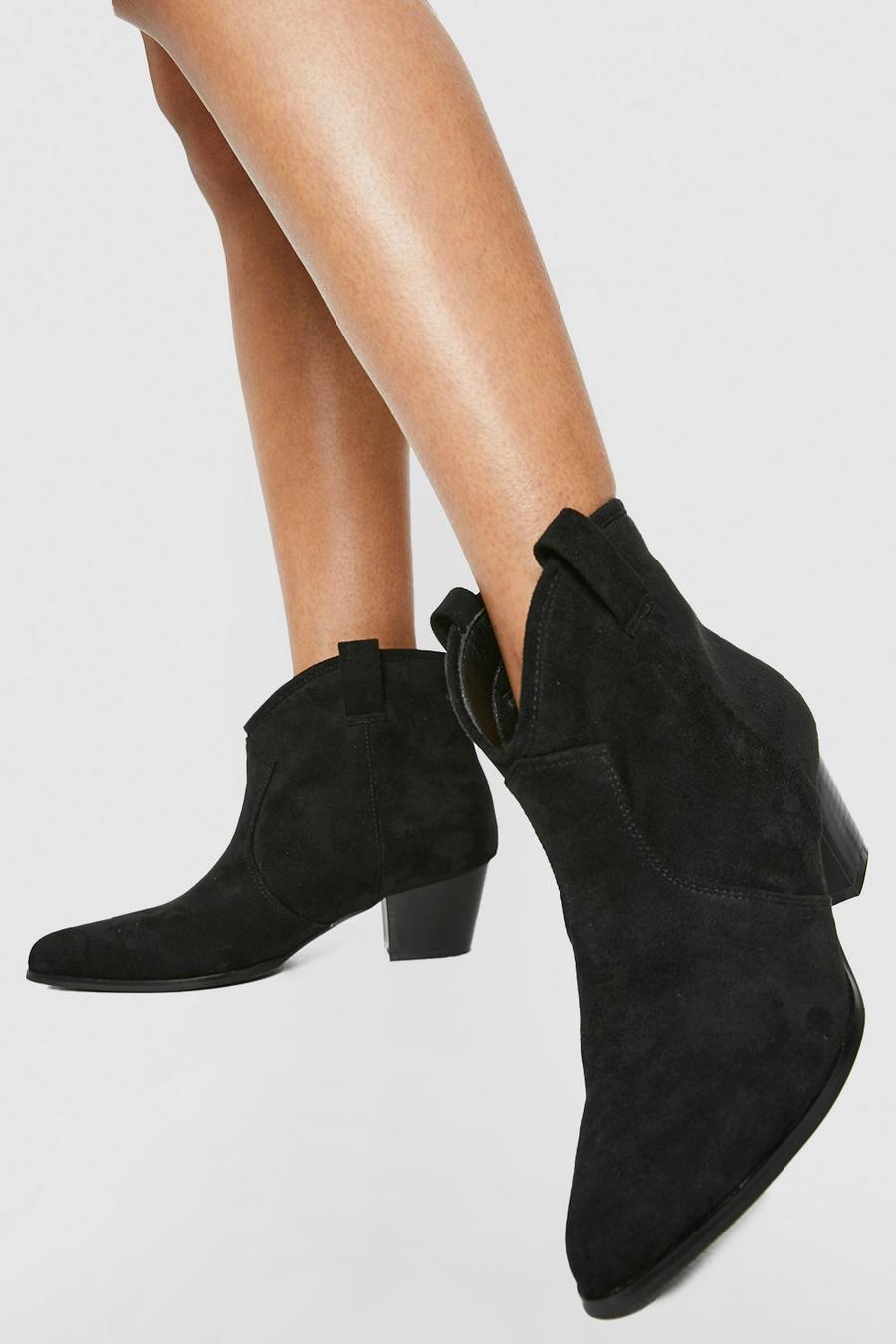 Basic Tab Detail Western Cowboy Ankle Boots  , Black negro