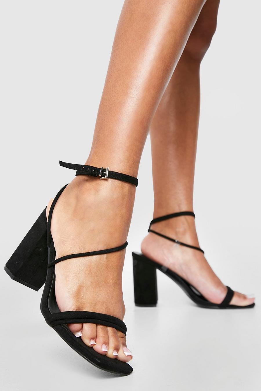 Black Cross Over Strap Detail Barely There Two Part Heels