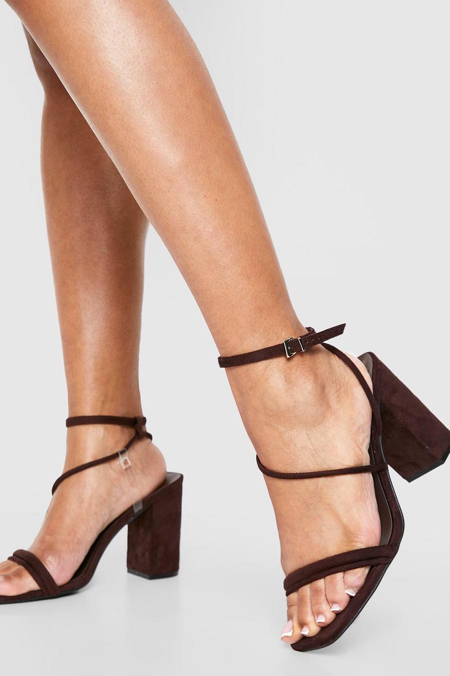 Chocolate Cross Over Strap Detail Barely There Two Part Heels image number 1
