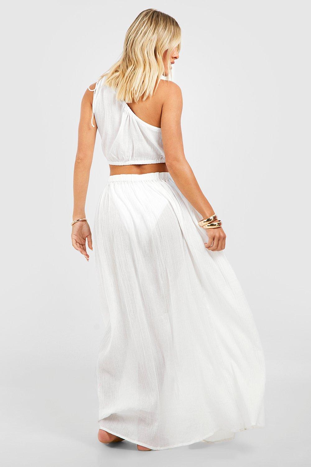 Cheesecloth One Shoulder Crop Maxi Skirt Beach Coord | boohoo